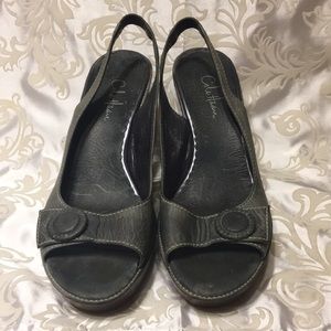 Medium Green Slingback Wedge Heels